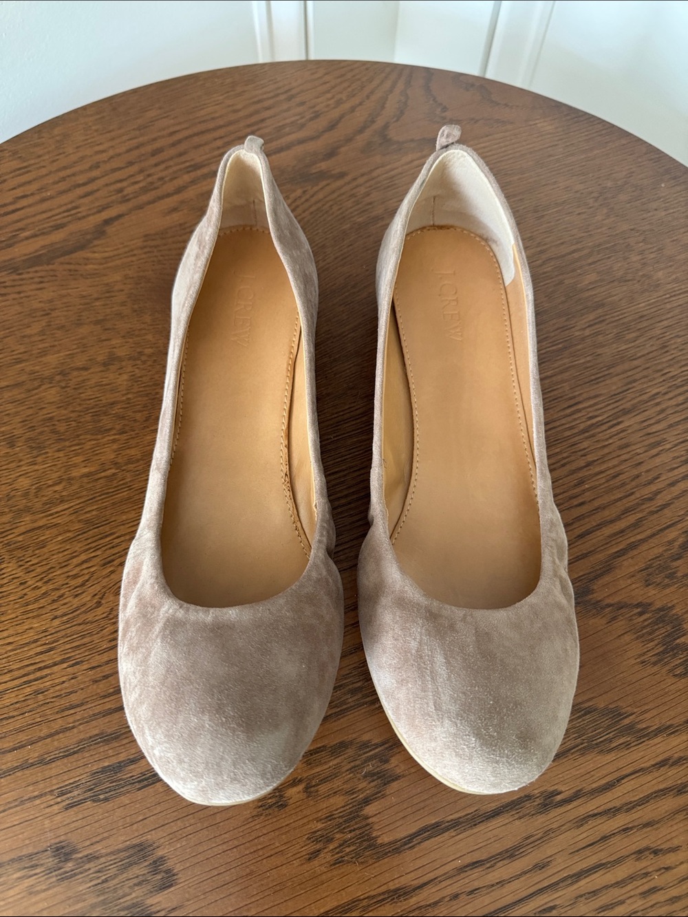 J. Crew Taupe Suede Elastic-Back Ballet Flats
